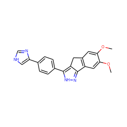 COc1cc2c(cc1OC)-c1n[nH]c(-c3ccc(-c4c[nH]cn4)cc3)c1C2 ZINC000028954379