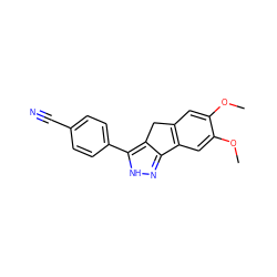 COc1cc2c(cc1OC)-c1n[nH]c(-c3ccc(C#N)cc3)c1C2 ZINC000028954272