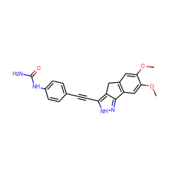 COc1cc2c(cc1OC)-c1n[nH]c(C#Cc3ccc(NC(N)=O)cc3)c1C2 ZINC000028954393