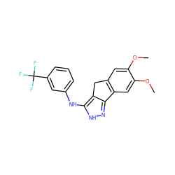 COc1cc2c(cc1OC)-c1n[nH]c(Nc3cccc(C(F)(F)F)c3)c1C2 ZINC000013677848