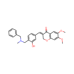 COc1cc2c(cc1OC)C(=O)/C(=C/c1ccc(CN(C)Cc3ccccc3)c(O)c1)CO2 ZINC001772608400