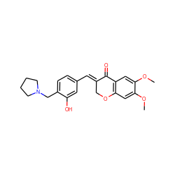 COc1cc2c(cc1OC)C(=O)/C(=C/c1ccc(CN3CCCC3)c(O)c1)CO2 ZINC001772579113