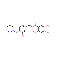 COc1cc2c(cc1OC)C(=O)/C(=C/c1ccc(CN3CCCCC3)c(O)c1)CO2 ZINC001772599145