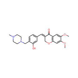 COc1cc2c(cc1OC)C(=O)/C(=C/c1ccc(CN3CCN(C)CC3)c(O)c1)CO2 ZINC001772609021