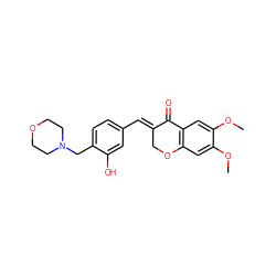 COc1cc2c(cc1OC)C(=O)/C(=C/c1ccc(CN3CCOCC3)c(O)c1)CO2 ZINC001772608294