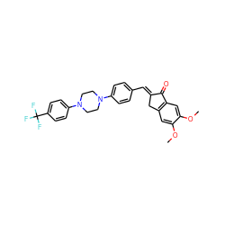 COc1cc2c(cc1OC)C(=O)/C(=C/c1ccc(N3CCN(c4ccc(C(F)(F)F)cc4)CC3)cc1)C2 ZINC001772606924