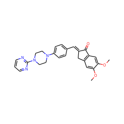 COc1cc2c(cc1OC)C(=O)/C(=C/c1ccc(N3CCN(c4ncccn4)CC3)cc1)C2 ZINC001772599397