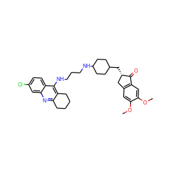 COc1cc2c(cc1OC)C(=O)[C@@H](CC1CCC(NCCCNc3c4c(nc5cc(Cl)ccc35)CCCC4)CC1)C2 ZINC000473102890