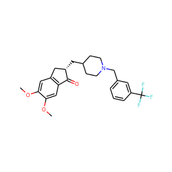 COc1cc2c(cc1OC)C(=O)[C@@H](CC1CCN(Cc3cccc(C(F)(F)F)c3)CC1)C2 ZINC001772622135