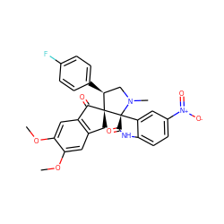 COc1cc2c(cc1OC)C(=O)[C@]1(C2)[C@@H](c2ccc(F)cc2)CN(C)[C@@]12C(=O)Nc1ccc([N+](=O)[O-])cc12 ZINC000064573231
