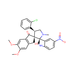 COc1cc2c(cc1OC)C(=O)[C@]1(C2)[C@@H](c2ccccc2Cl)CN(C)[C@@]12C(=O)Nc1ccc([N+](=O)[O-])cc12 ZINC000064573191