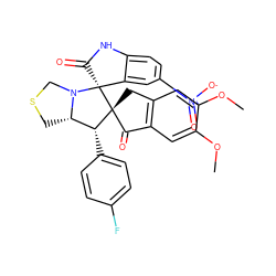 COc1cc2c(cc1OC)C(=O)[C@]1(C2)[C@H](c2ccc(F)cc2)[C@@H]2CSCN2[C@]12C(=O)Nc1ccc([N+](=O)[O-])cc12 ZINC000073240858
