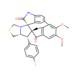 COc1cc2c(cc1OC)C(=O)[C@]1(C2)[C@H](c2ccc(F)cc2)[C@@H]2CSCN2[C@]12C(=O)Nc1ccc(Cl)cc12 ZINC000073219275