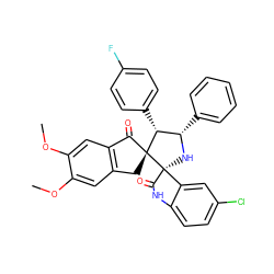 COc1cc2c(cc1OC)C(=O)[C@]1(C2)[C@H](c2ccc(F)cc2)[C@H](c2ccccc2)N[C@]12C(=O)Nc1ccc(Cl)cc12 ZINC000064549686