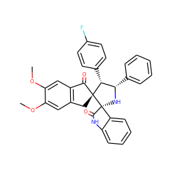 COc1cc2c(cc1OC)C(=O)[C@]1(C2)[C@H](c2ccc(F)cc2)[C@H](c2ccccc2)N[C@]12C(=O)Nc1ccccc12 ZINC000064559022