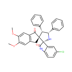 COc1cc2c(cc1OC)C(=O)[C@]1(C2)[C@H](c2ccccc2)[C@H](c2ccccc2)N[C@]12C(=O)Nc1ccc(Cl)cc12 ZINC000064559076