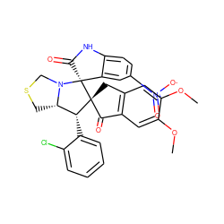 COc1cc2c(cc1OC)C(=O)[C@]1(C2)[C@H](c2ccccc2Cl)[C@@H]2CSCN2[C@]12C(=O)Nc1ccc([N+](=O)[O-])cc12 ZINC000073219840