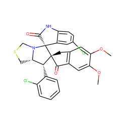 COc1cc2c(cc1OC)C(=O)[C@]1(C2)[C@H](c2ccccc2Cl)[C@@H]2CSCN2[C@]12C(=O)Nc1ccc(Cl)cc12 ZINC000082157663