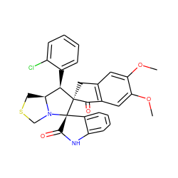 COc1cc2c(cc1OC)C(=O)[C@]1(C2)[C@H](c2ccccc2Cl)[C@@H]2CSCN2[C@]12C(=O)Nc1ccccc12 ZINC000082157910