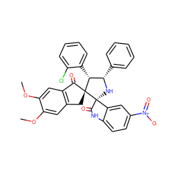 COc1cc2c(cc1OC)C(=O)[C@]1(C2)[C@H](c2ccccc2Cl)[C@H](c2ccccc2)N[C@]12C(=O)Nc1ccc([N+](=O)[O-])cc12 ZINC000064549735