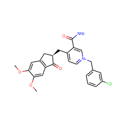 COc1cc2c(cc1OC)C(=O)[C@H](Cc1cc[n+](Cc3cccc(Cl)c3)cc1C(N)=O)C2 ZINC001772635675