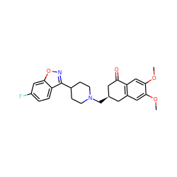 COc1cc2c(cc1OC)C(=O)C[C@H](CN1CCC(c3noc4cc(F)ccc34)CC1)C2 ZINC000013589207