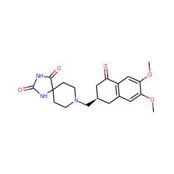 COc1cc2c(cc1OC)C(=O)C[C@H](CN1CCC3(CC1)NC(=O)NC3=O)C2 ZINC000028701610