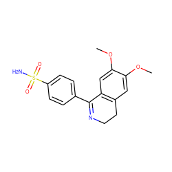 COc1cc2c(cc1OC)C(c1ccc(S(N)(=O)=O)cc1)=NCC2 ZINC000084757915