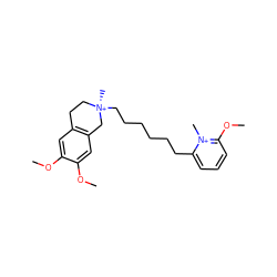 COc1cc2c(cc1OC)C[N@+](C)(CCCCCCc1cccc(OC)[n+]1C)CC2 ZINC000299844508