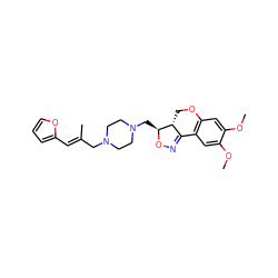 COc1cc2c(cc1OC)C1=NO[C@@H](CN3CCN(C/C(C)=C/c4ccco4)CC3)[C@@H]1CO2 ZINC000026730711