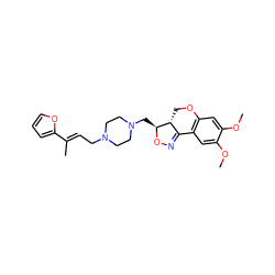 COc1cc2c(cc1OC)C1=NO[C@@H](CN3CCN(C/C=C(\C)c4ccco4)CC3)[C@@H]1CO2 ZINC000026741684