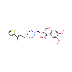 COc1cc2c(cc1OC)C1=NO[C@@H](CN3CCN(C/C=C(\C)c4cccs4)CC3)[C@@H]1CO2 ZINC000026742847