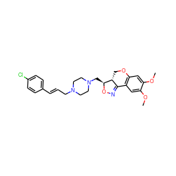 COc1cc2c(cc1OC)C1=NO[C@@H](CN3CCN(C/C=C/c4ccc(Cl)cc4)CC3)[C@@H]1CO2 ZINC000026747193