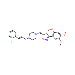 COc1cc2c(cc1OC)C1=NO[C@@H](CN3CCN(C/C=C/c4ccccc4F)CC3)[C@@H]1CO2 ZINC000026735504