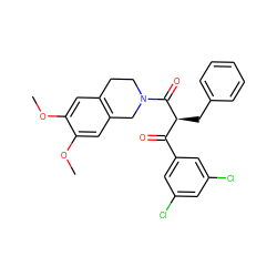 COc1cc2c(cc1OC)CN(C(=O)[C@@H](Cc1ccccc1)C(=O)c1cc(Cl)cc(Cl)c1)CC2 ZINC000040422791