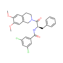 COc1cc2c(cc1OC)CN(C(=O)[C@@H](Cc1ccccc1)NC(=O)c1cc(Cl)cc(Cl)c1)CC2 ZINC000001494384