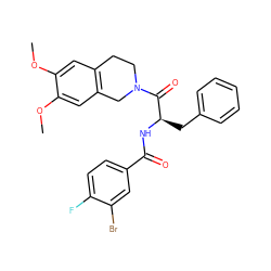 COc1cc2c(cc1OC)CN(C(=O)[C@@H](Cc1ccccc1)NC(=O)c1ccc(F)c(Br)c1)CC2 ZINC000027518940