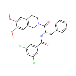 COc1cc2c(cc1OC)CN(C(=O)[C@H](Cc1ccccc1)NC(=O)c1cc(Cl)cc(Cl)c1)CC2 ZINC000013588119