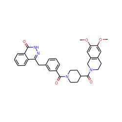 COc1cc2c(cc1OC)CN(C(=O)C1CCN(C(=O)c3cccc(Cc4n[nH]c(=O)c5ccccc45)c3)CC1)CC2 ZINC000028568804