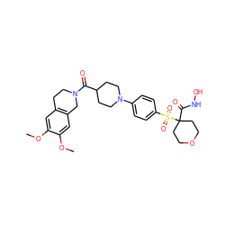 COc1cc2c(cc1OC)CN(C(=O)C1CCN(c3ccc(S(=O)(=O)C4(C(=O)NO)CCOCC4)cc3)CC1)CC2 ZINC000049777970