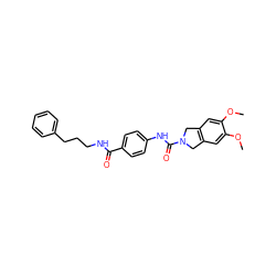 COc1cc2c(cc1OC)CN(C(=O)Nc1ccc(C(=O)NCCCc3ccccc3)cc1)C2 ZINC000166701912