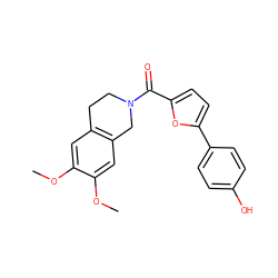 COc1cc2c(cc1OC)CN(C(=O)c1ccc(-c3ccc(O)cc3)o1)CC2 ZINC000299839158