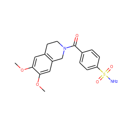 COc1cc2c(cc1OC)CN(C(=O)c1ccc(S(N)(=O)=O)cc1)CC2 ZINC000015977144