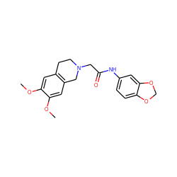 COc1cc2c(cc1OC)CN(CC(=O)Nc1ccc3c(c1)OCO3)CC2 ZINC000003378989