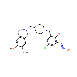 COc1cc2c(cc1OC)CN(CC1CCN(Cc3cc(Cl)cc(/C=N/O)c3O)CC1)CC2 ZINC001772599914