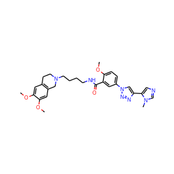 COc1cc2c(cc1OC)CN(CCCCNC(=O)c1cc(-n3cc(-c4cncn4C)nn3)ccc1OC)CC2 ZINC000169344545