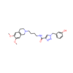 COc1cc2c(cc1OC)CN(CCCCNC(=O)c1cn(Cc3cccc(O)c3)nn1)CC2 ZINC000169341133