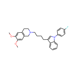 COc1cc2c(cc1OC)CN(CCCCc1cn(-c3ccc(F)cc3)c3ccccc13)CC2 ZINC000211343461