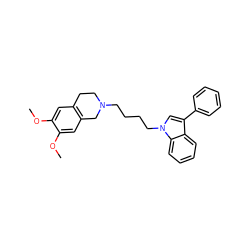 COc1cc2c(cc1OC)CN(CCCCn1cc(-c3ccccc3)c3ccccc31)CC2 ZINC000072116750