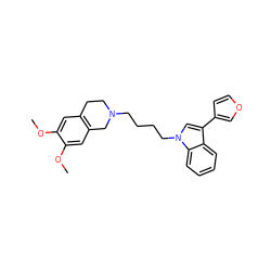 COc1cc2c(cc1OC)CN(CCCCn1cc(-c3ccoc3)c3ccccc31)CC2 ZINC000072116895